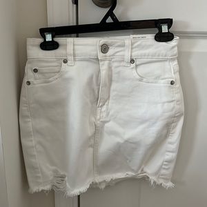 high rise white jean mini skirt from american eagle
